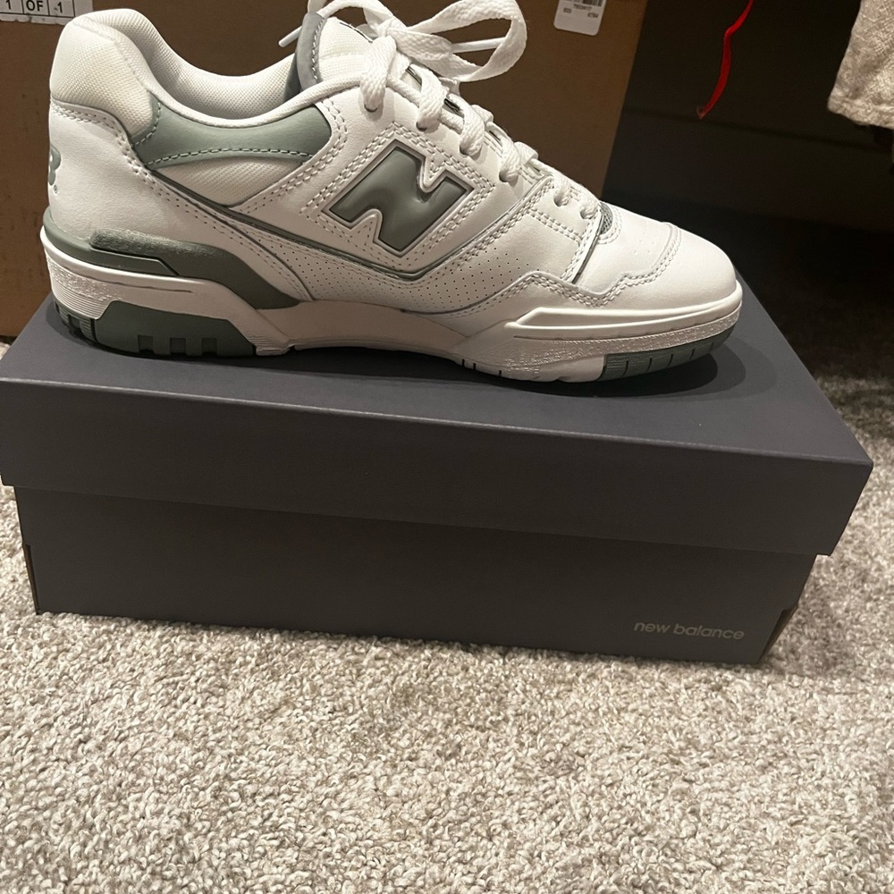 New Balance White and Green Sneakers